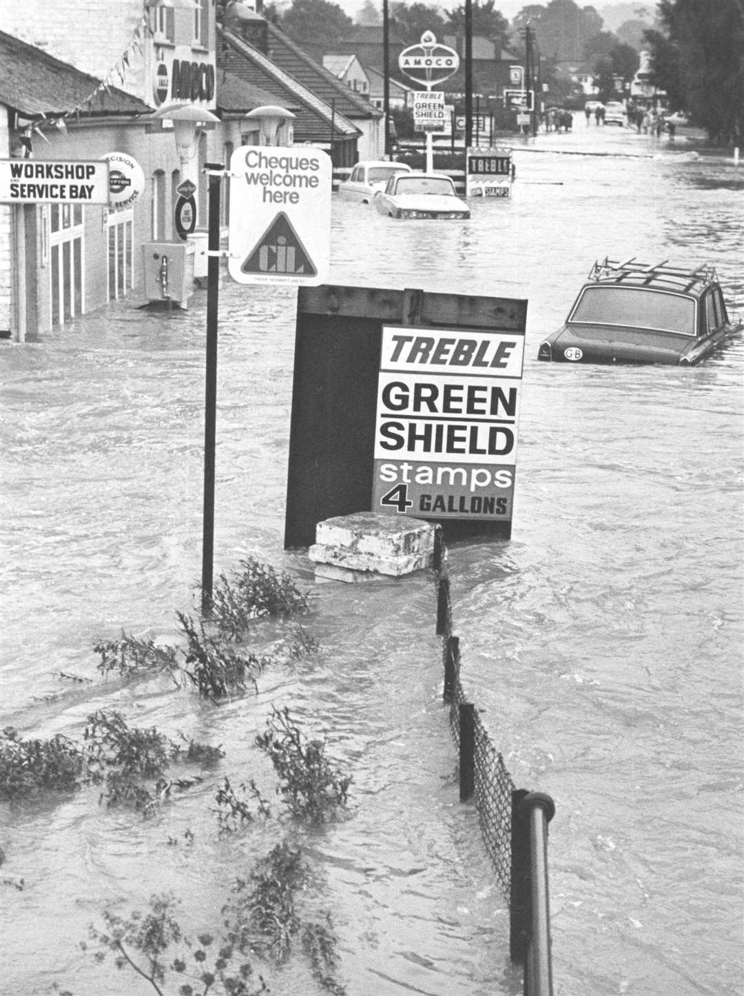 A car in Tonbridge almost submersed in the 1968 flooding