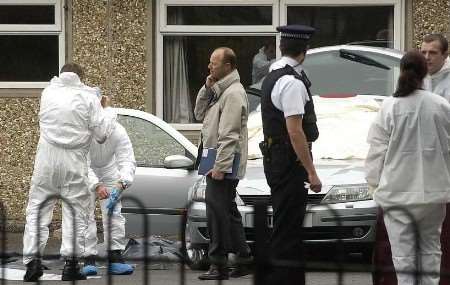 Police investigators at the scene early today. Picture: PAUL DENNIS