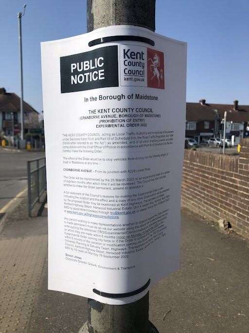 A public notice was placed on lamposts along the junction Picture: Tommaso Dimiddio