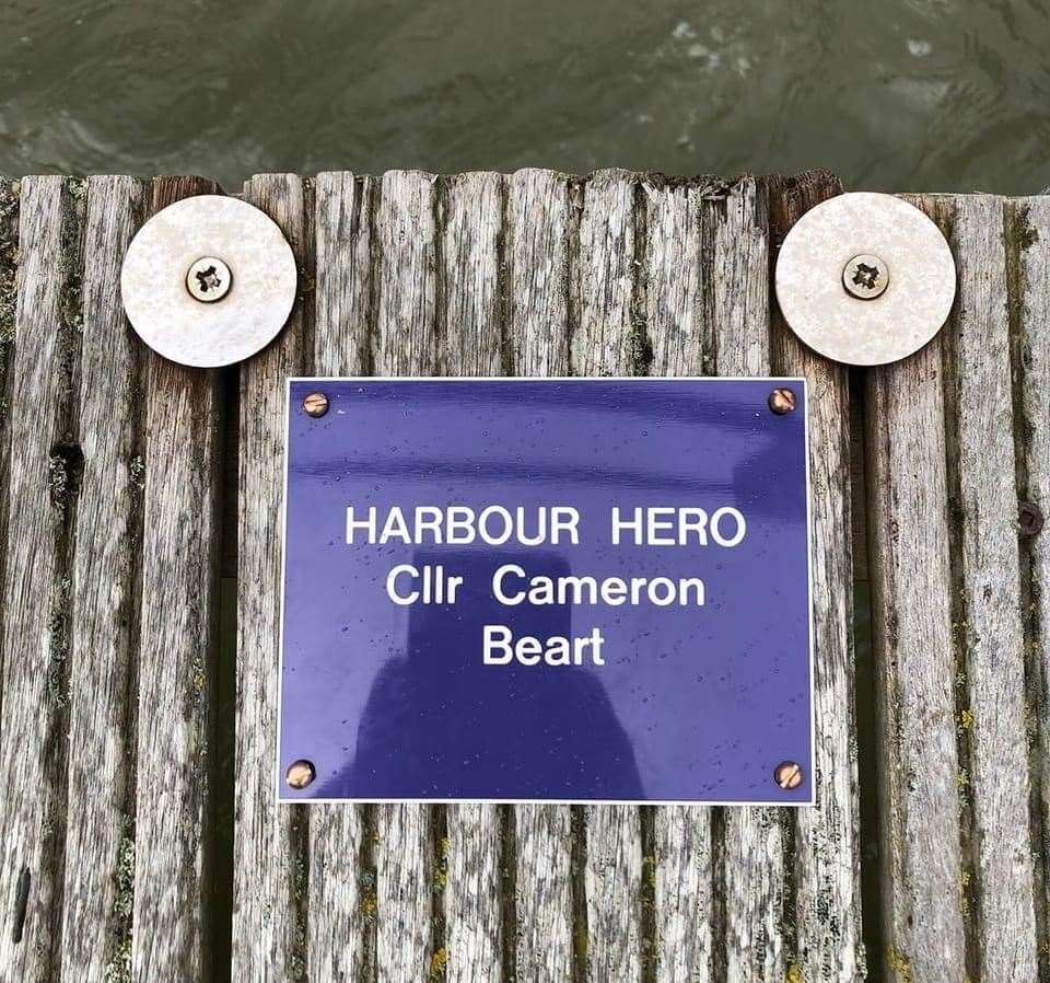 Cllr Cameron Beart's plaque. Picture: Queenborough Harbour Trust