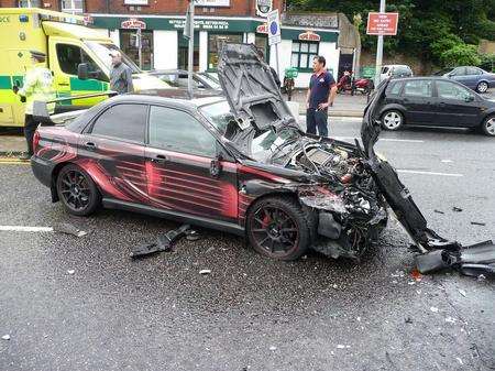 Subaru Impreza crashes in New Road, Chatham