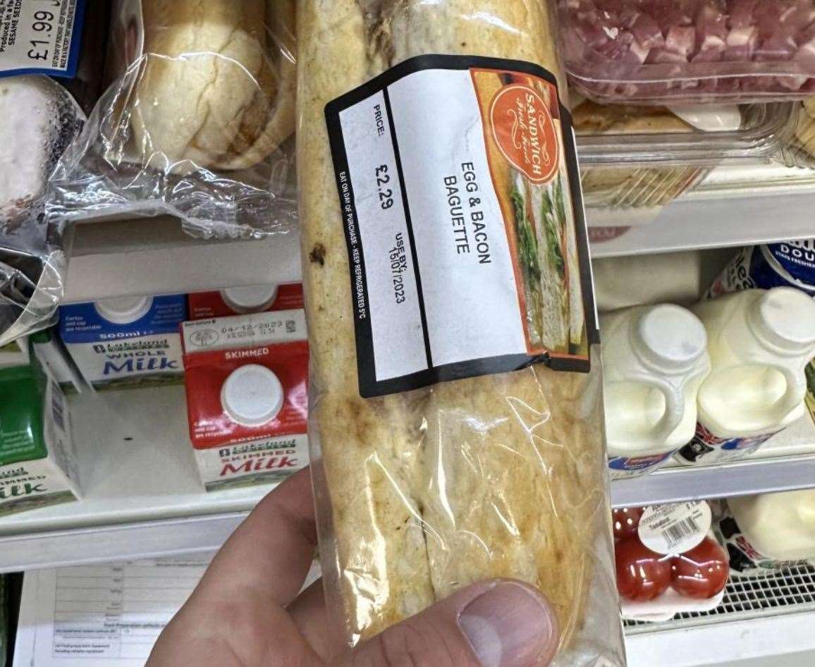 This out-of-date sandwich was found for sale at The Premier Bavishna Convenience Store in Ashford, but the shop keeper says this was just a one-off mistake. Photo: Ashford Borough Council.