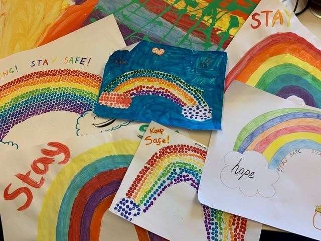 Many rainbows have been created by Knockhall school pupils, both at home or in school, to share happiness with the care home residents