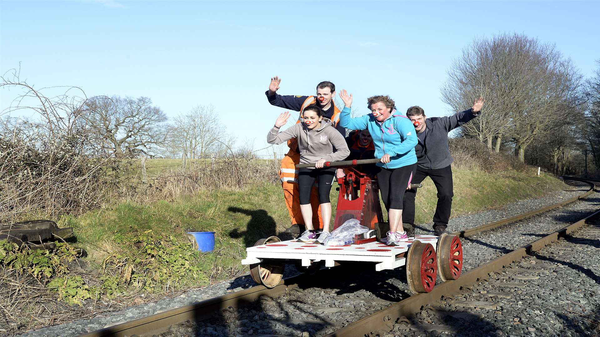 Only 99 more miles to go. A trial run for the Kent & East Sussex Railway staff and volunteers who are undertaking a 100-mile pump trolley challenge