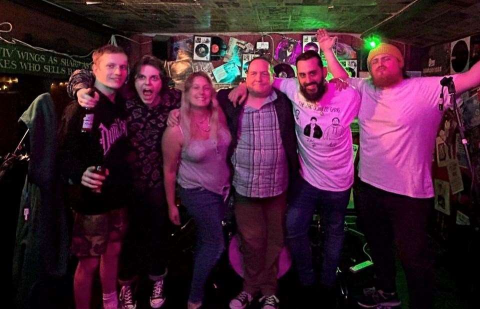 Members of The Zac Schulze Gang with Ship Inn owners Charlotte Robinson and Nathaniel Reagon-Welch (second right). Picture: Nathaniel Reagon-Welch