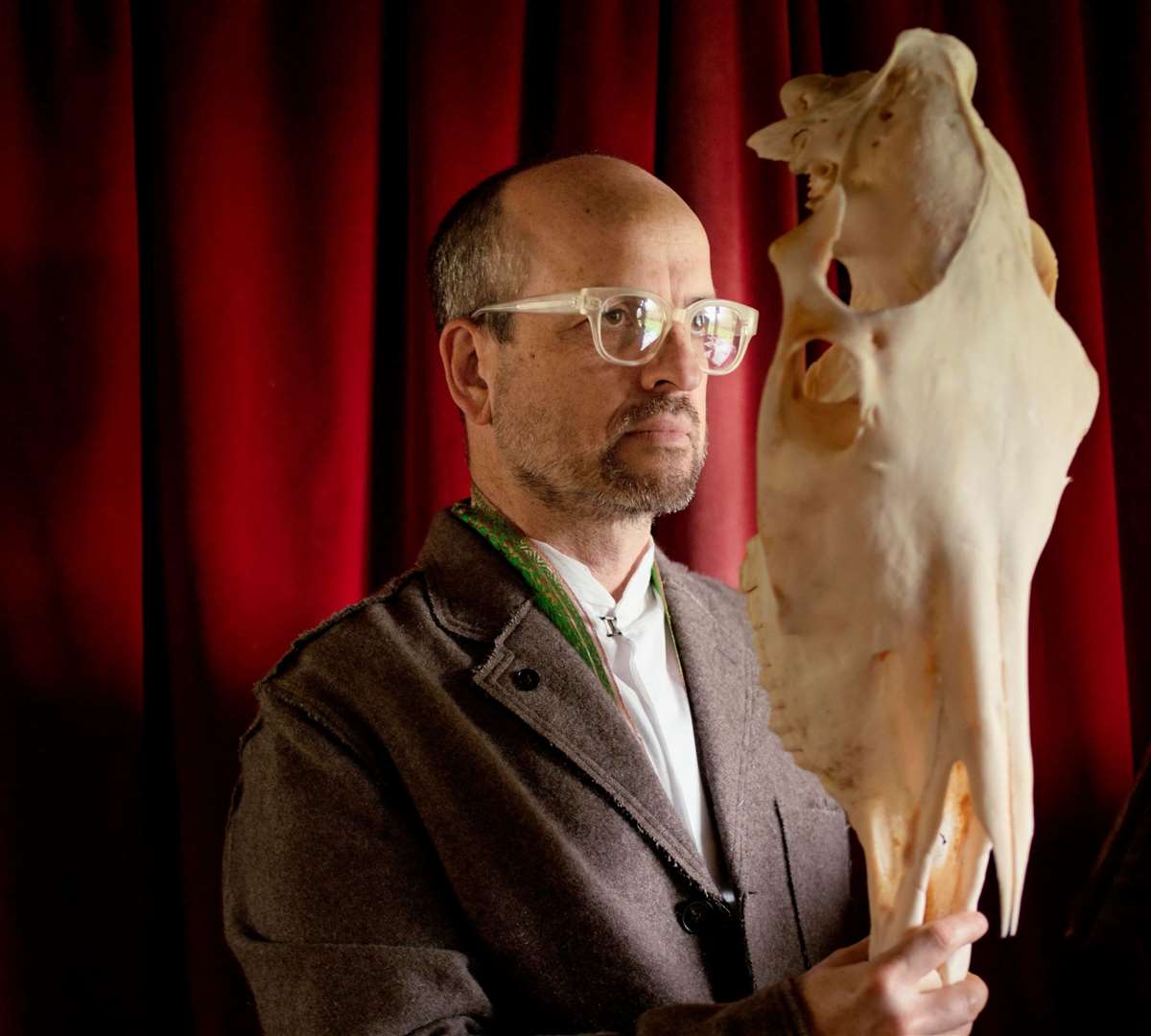 Matthew Herbert with a part of the horse’s skeleton