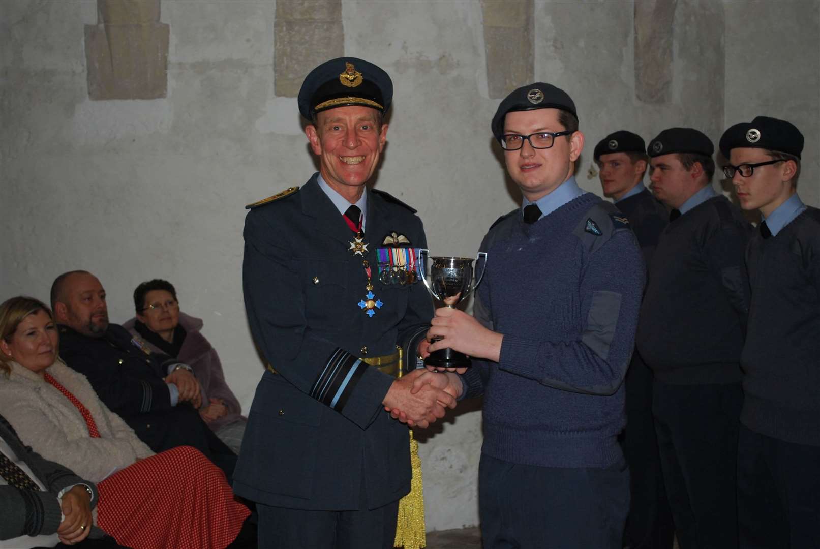 Air Marshal Christopher Nickols presents James Sorrell with his Best Cadet award