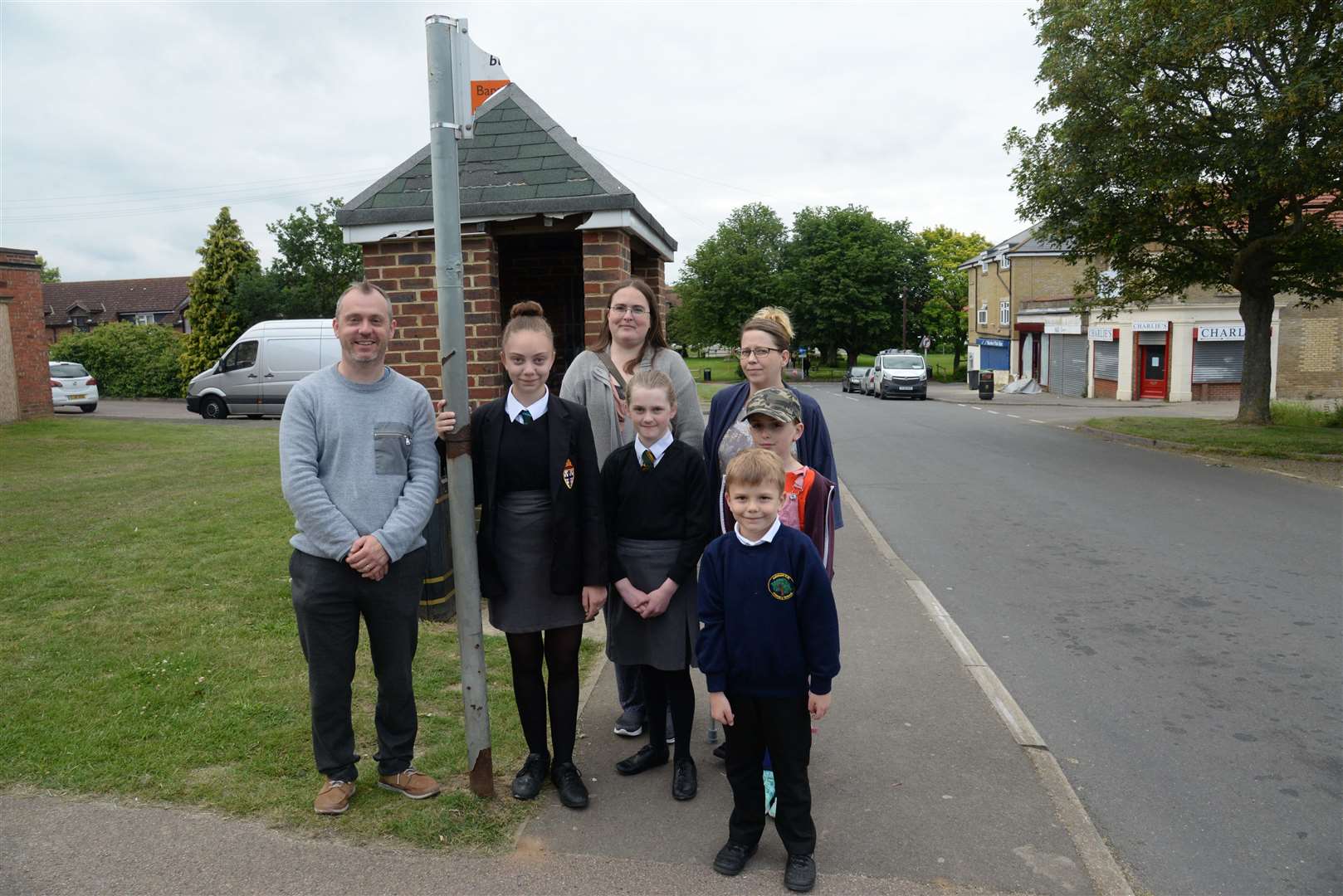 Gary Edwards and fellow campainers who want changes to the school bus service serving Aylesham. Picture: Chris Davey. (16297292)