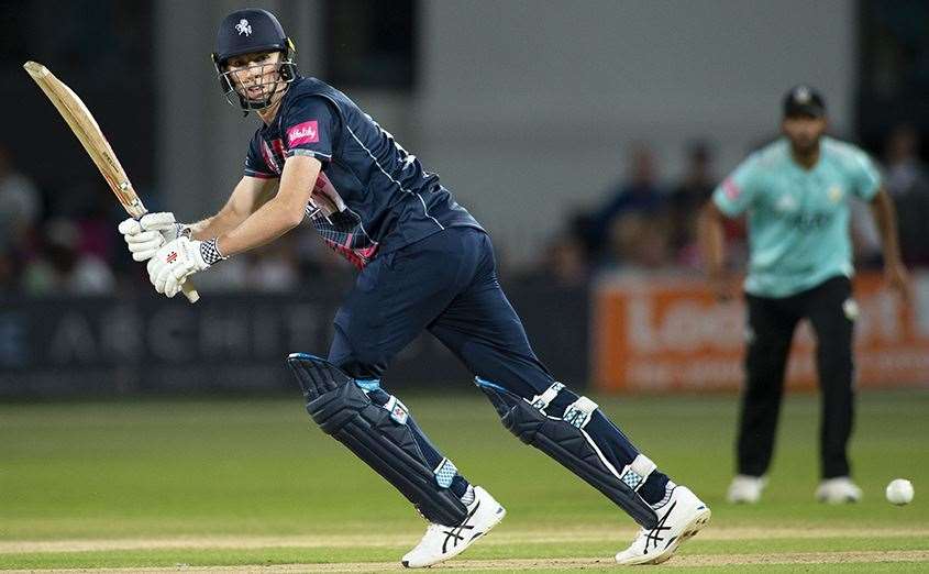 Kent's Zak Crawley picks up runs during his competition-best knock of 59 against Surrey Picture: Ady Kerry