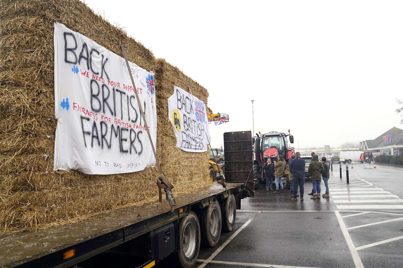 Farmers protested against cheap meat imports outside Tesco Extra in Whitfield, near Dover (Andrew Matthews/PA)