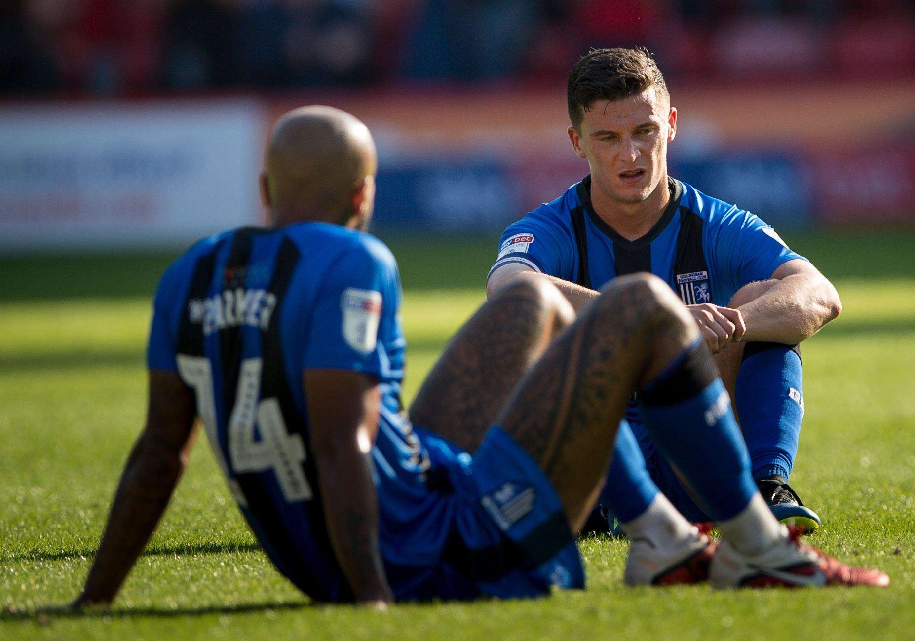 Alex Lacey and Josh Parker reflect on Gillingham's defeat at Barnsley. Picture: Ady Kerry