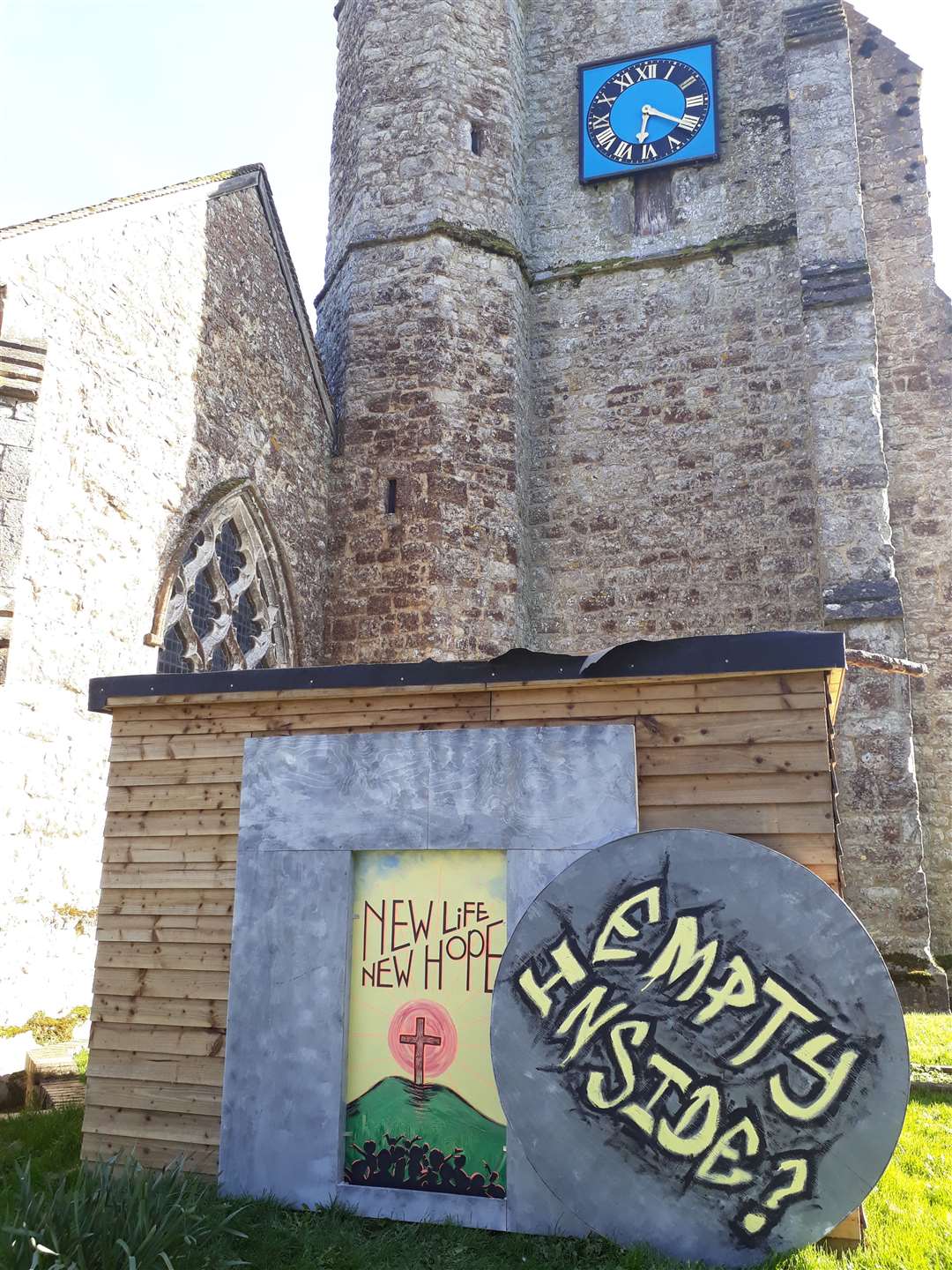 Liz Holland sent this picture for Snapshot Kent of what she has made in lockdown, to spread a bit of Easter hope, outside Lenham church, near Maidstone