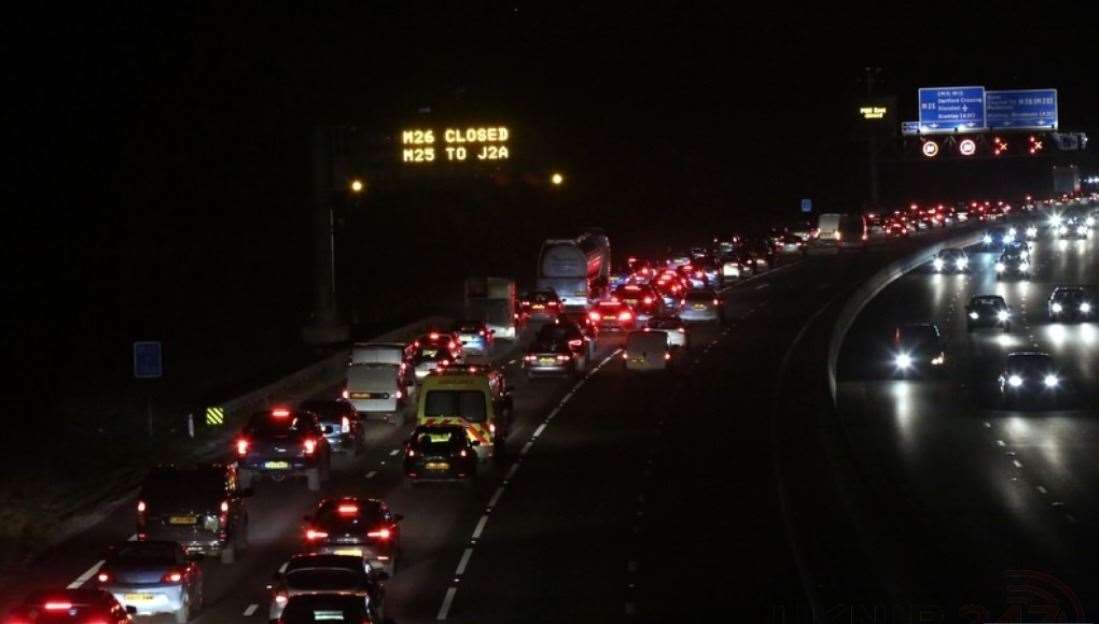 Queues backing up on the motorway Picture: @UKNIP247