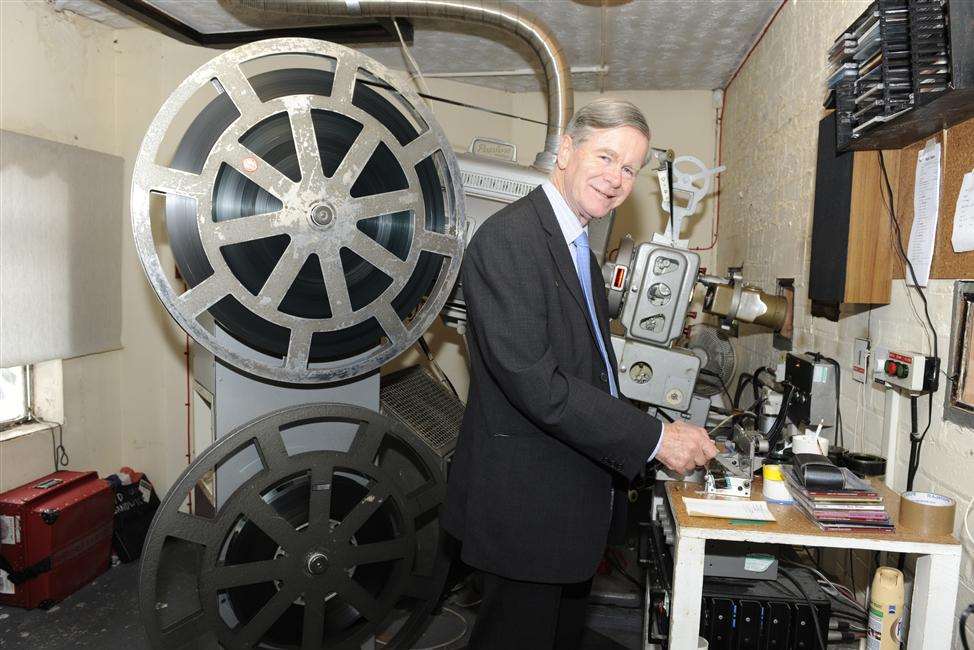 Linton Culver with the very old 35mm projector