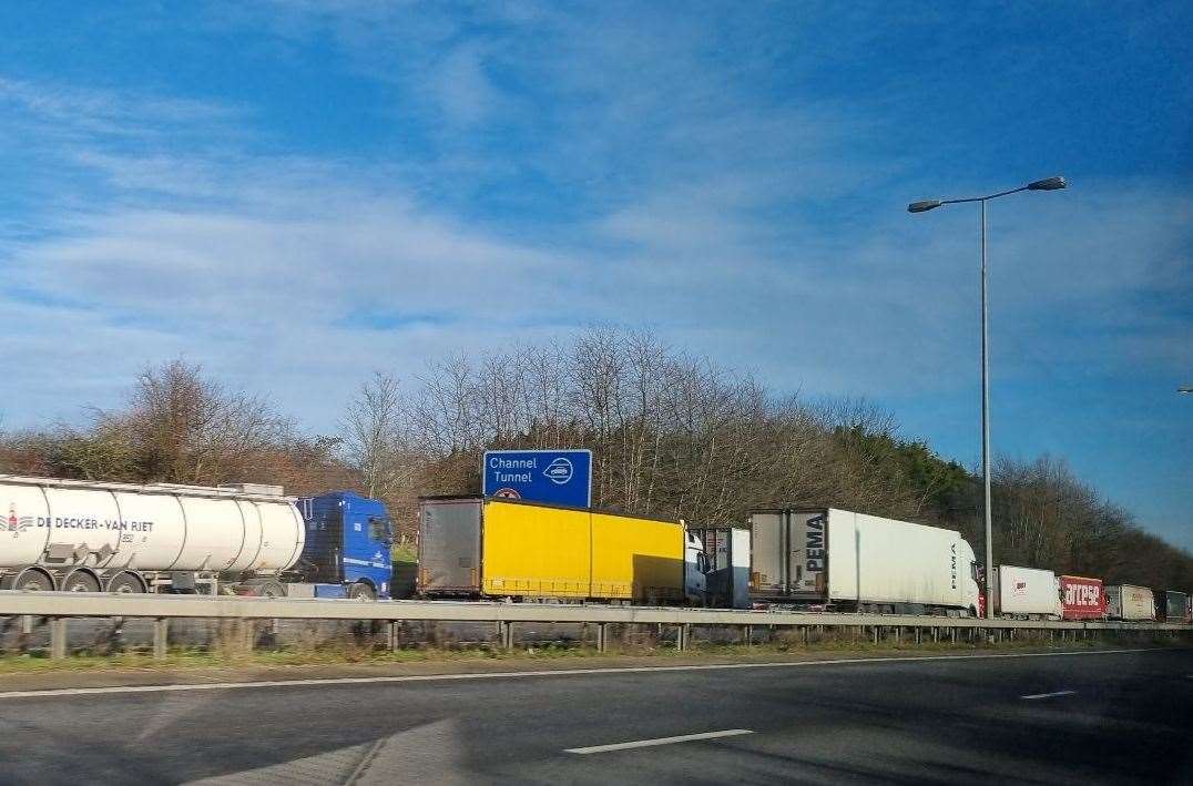 Lorries queuing at Eurotunnel in Folkestone