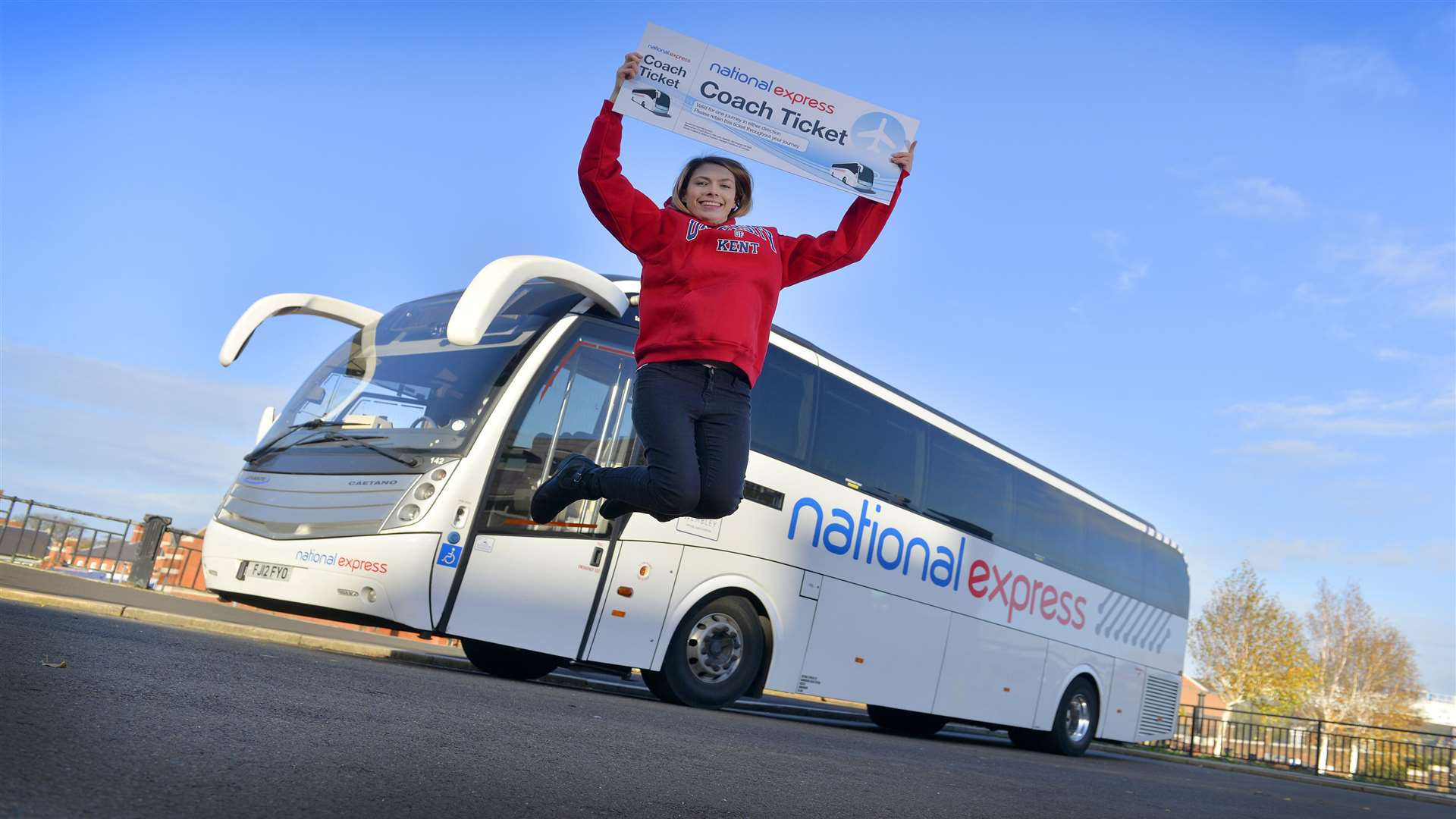 National Express is launching a new eight times daily Kent to Gatwick coach service which will link students at University of Kent, University of Greenwich and Canterbury Christ Church to the airport. Picture: National Express/ Adam Fradgley