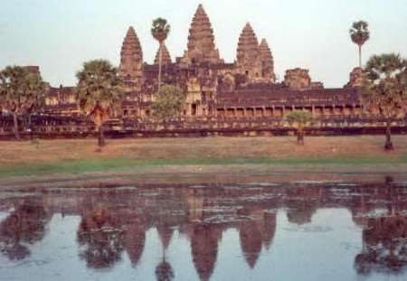 The magnificent temple complex of Angkor Wat at sunset