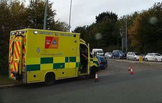 An ambulance at car crash at Key Street, Sittingbourne