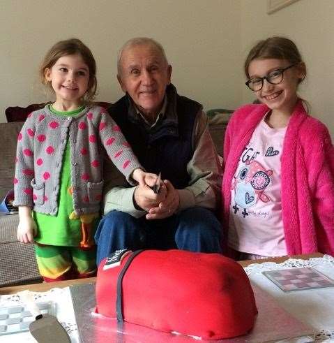 Granddad Brian on his 70th birthday with granddaughters Charlotte (left) and Florence