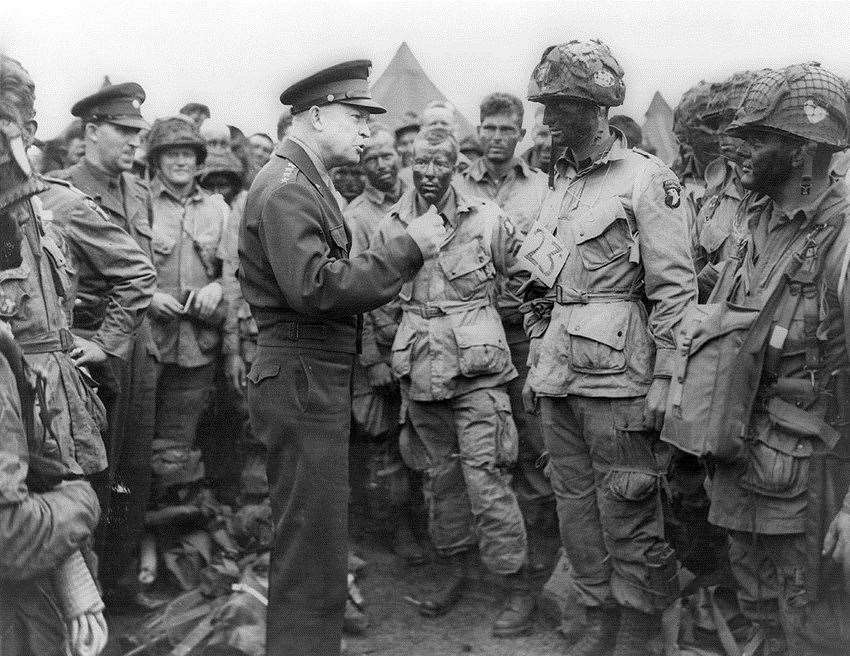 General Dwight D Eisenhower, the Supreme Allied Commander of the Allied Expeditionary Force. briefing American soldiers at Barham, near Canterbury, on the D-Day landings in May 1944. Picture: Bygone Kent Collection