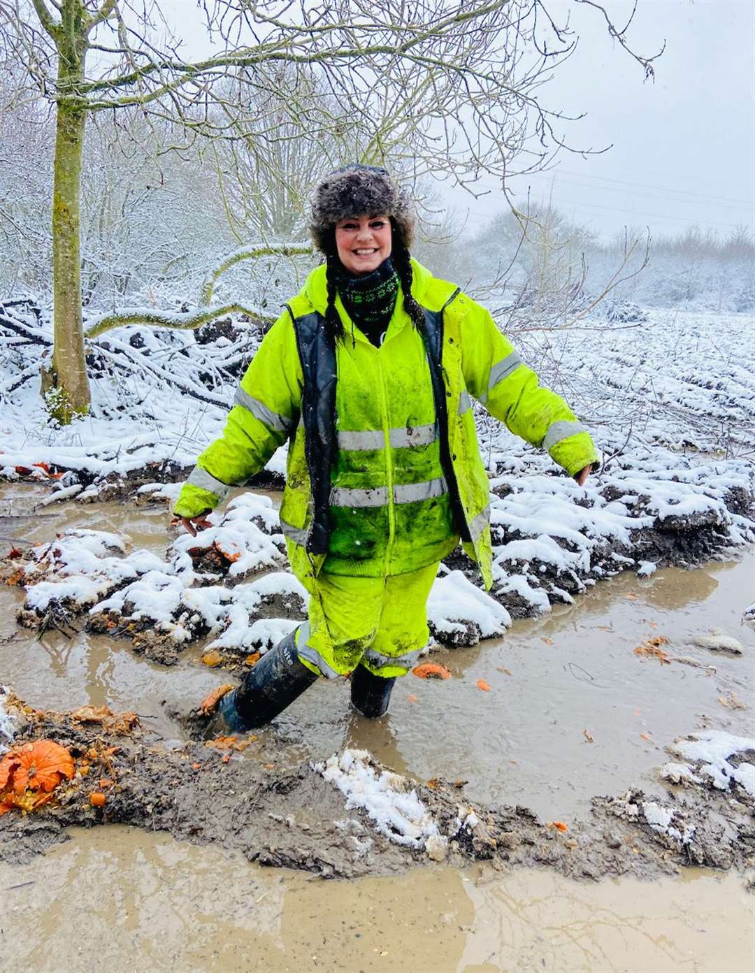Amey James, founder of Happy Pants Ranch animal sanctuary, in the mud when she first took over the 20-acre site at Iwade Road, Bobbing a year ago