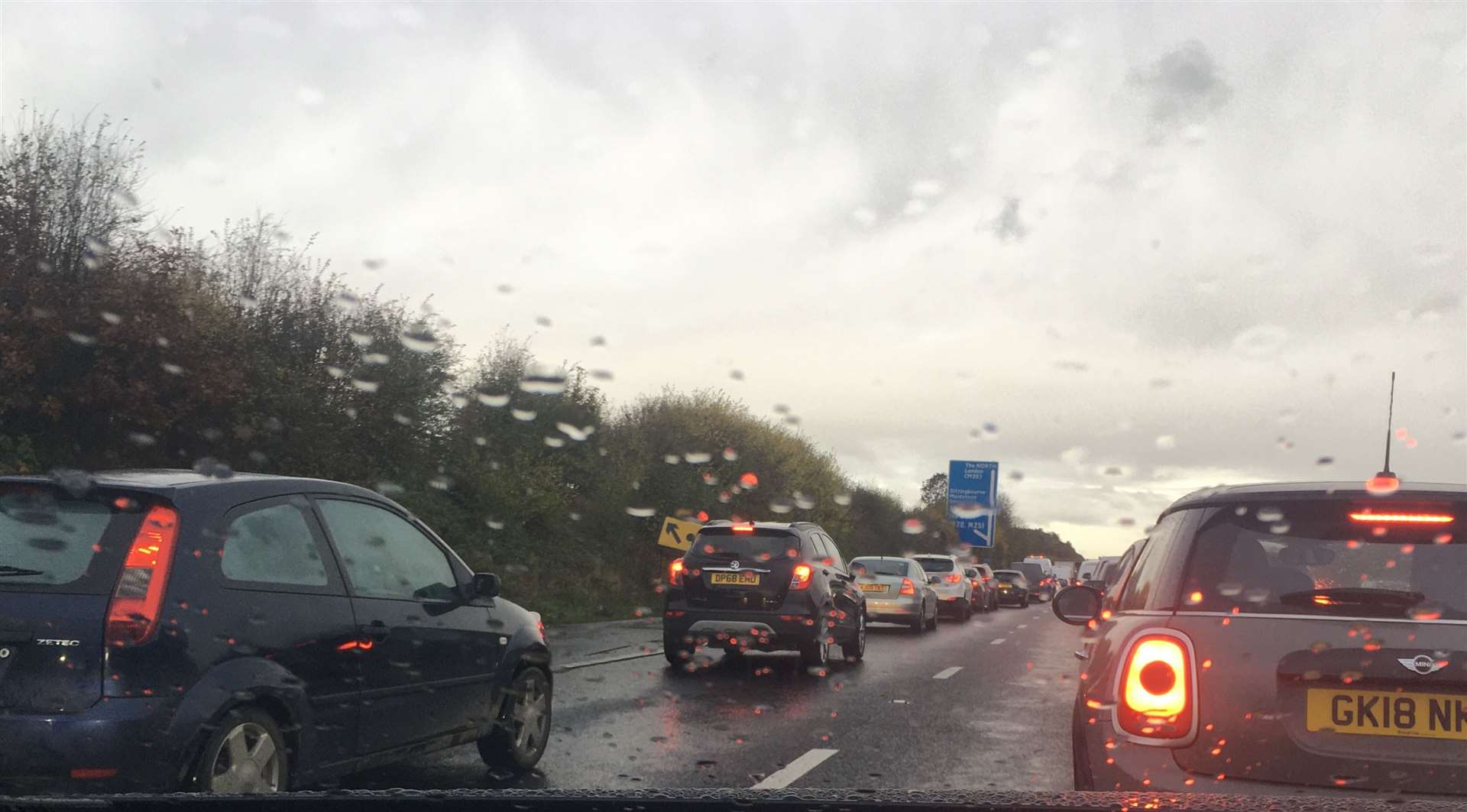Traffic queues on the M2 near the Sittingbourne turn-off