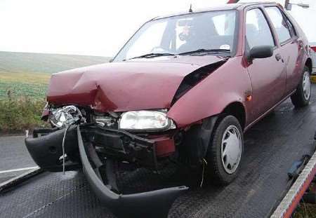 The damaged Ford Fiesta after the incident