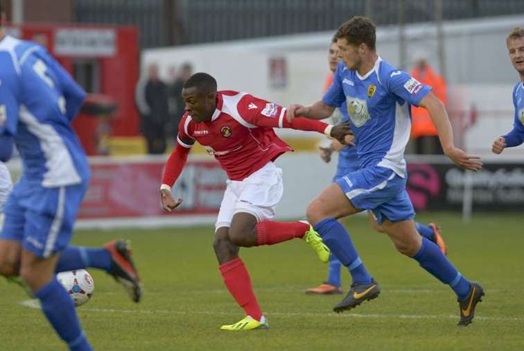 Action from Ebbsfleet's 3-0 win over Gloucester (Pic: Andy Payton)
