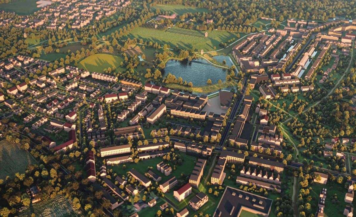 CGIs showing the masterplan for the first phase of the Otterpool Park development. Picture: Pillory Barn