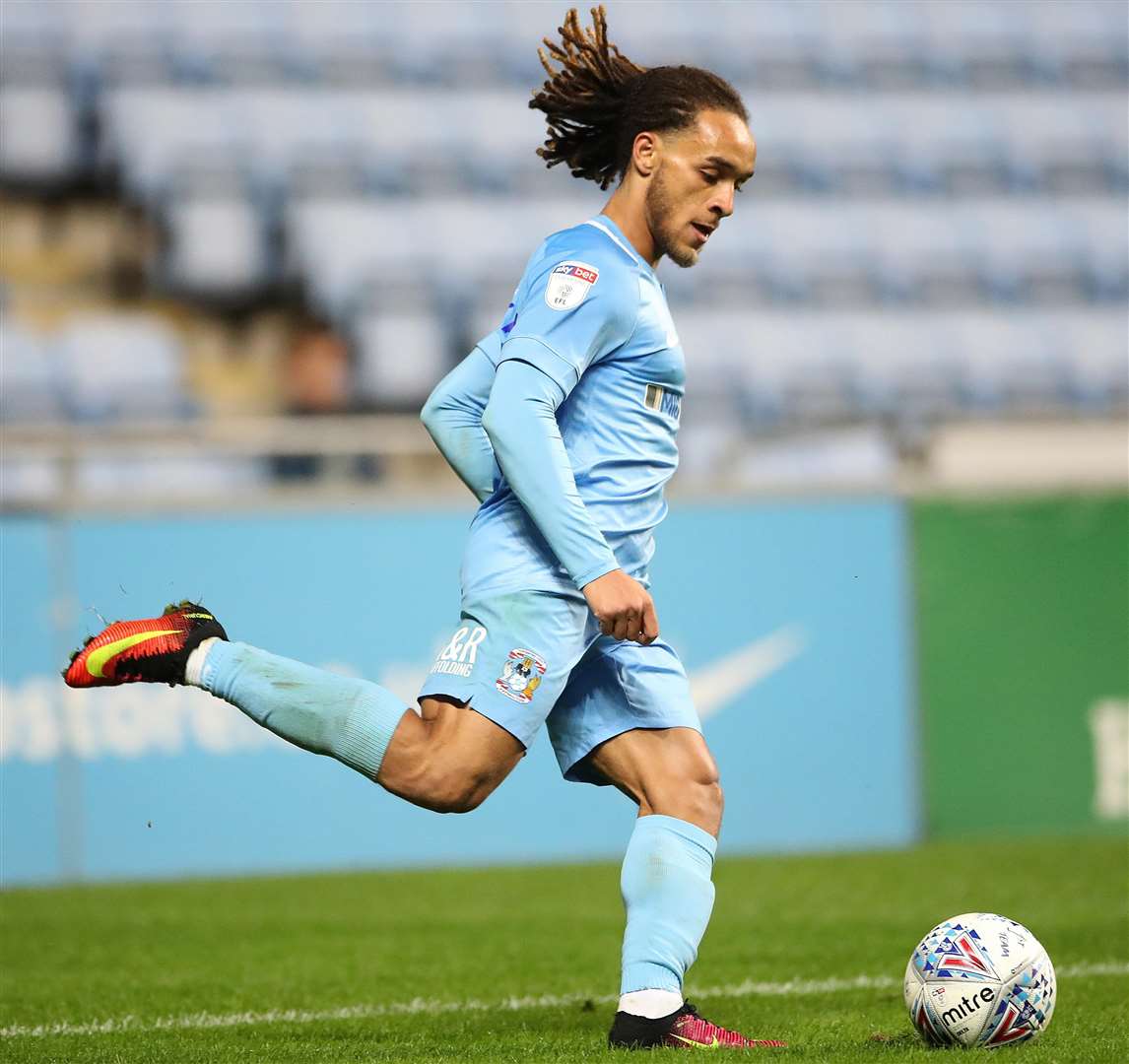 Ebbsfleet's loan signing Reise Allassani in action for Coventry City