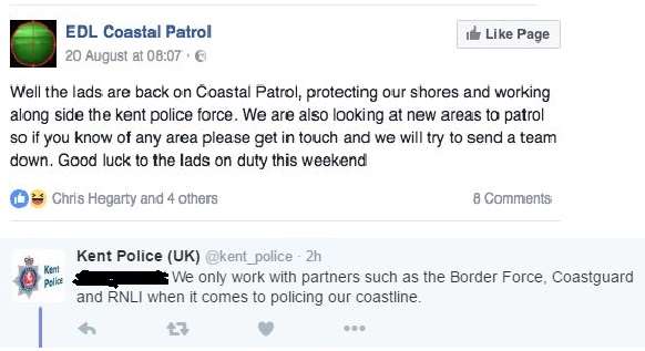 Kent Police have denied involvement with the EDL