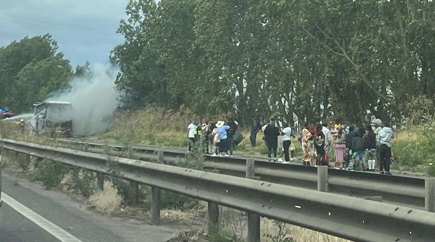 A coach fire has caused havoc on the M2 coastbound today