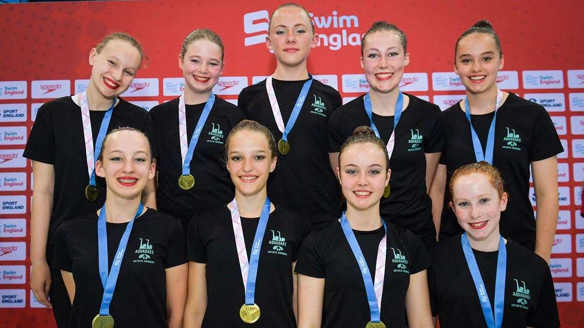 The Aquaoaks squad that won gold in the 13-15 category at the National Swim England Artistic Swimming Combo Cup
