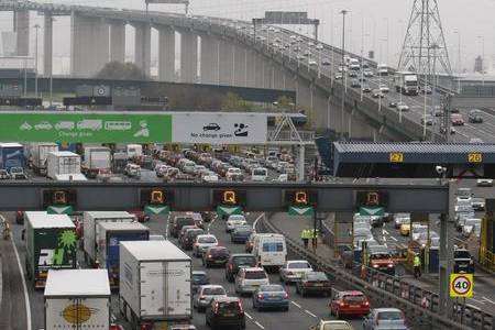 Queues at the Dartford crossing toll booths