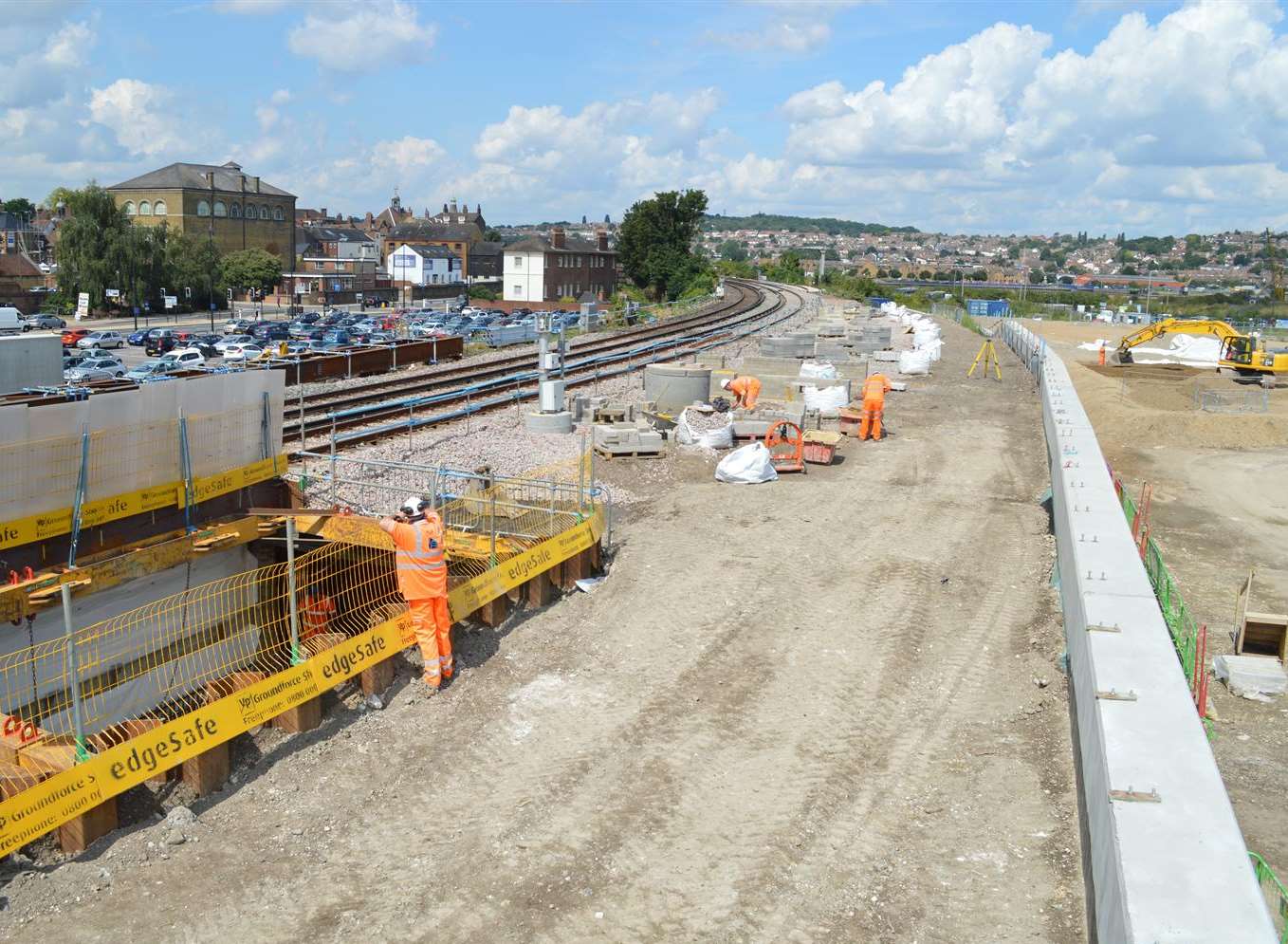 Construction of Rochester's new station - looking towards London where the new platform will be