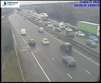 Queues approaching the Dartford Crossing in Essex due to emergency repairs near Dartford. Image: National Highways