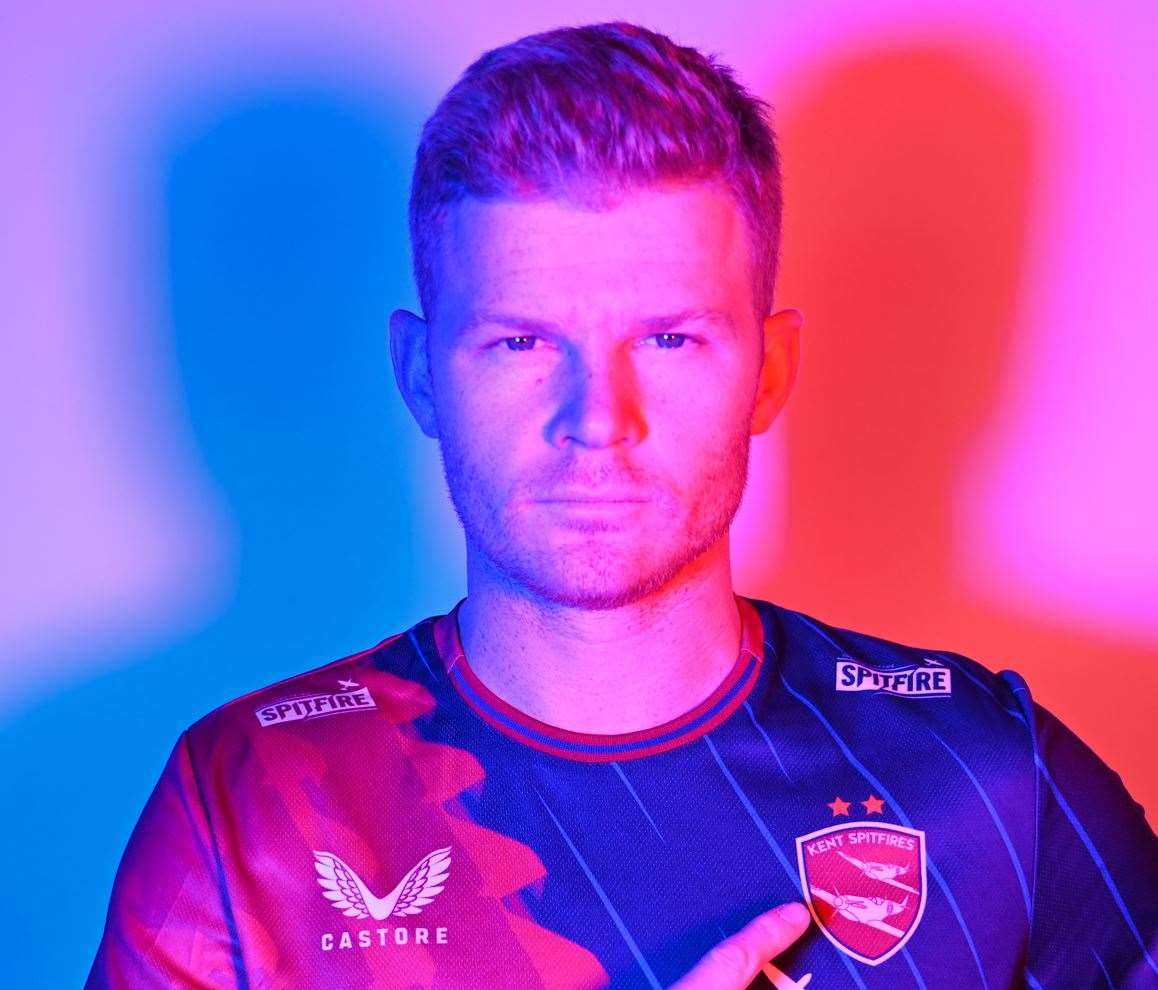 Kent captain Sam Billings poses in their T20 Blast shirt for the 2022 season. Picture: Kent Cricket