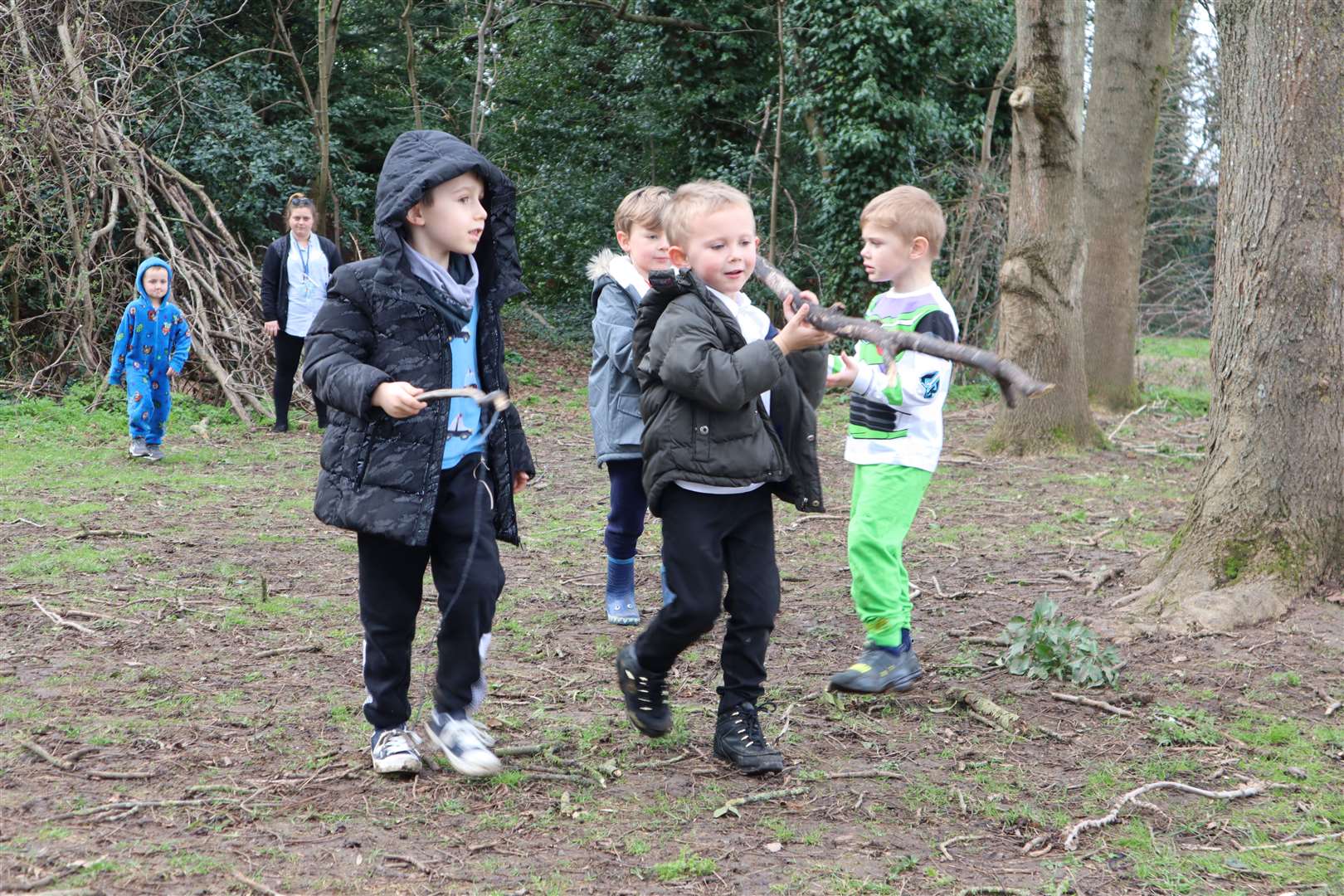 Hunter-gatherers during forest school at Sunny Bank Primary School