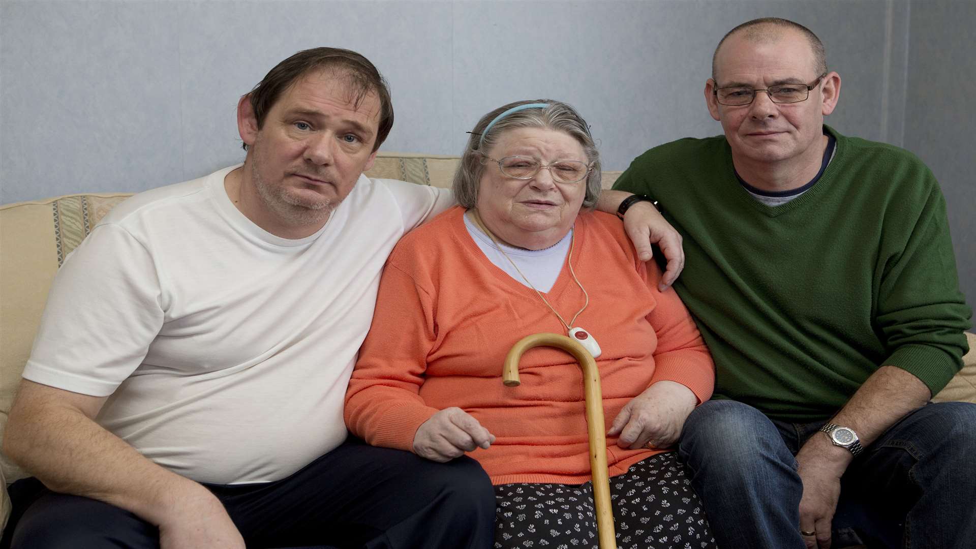 Cynthia Wright (mother of Michael Payne), 74, at her home in Bicknor Road, Park Wood, with her sons Alan Payne, 47, and Keith Payne. Picture: Jim Bennet