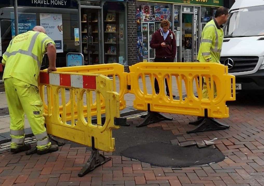 Emergency road closure in Preston Street, Faversham. Picture: Rose Davis (12641371)