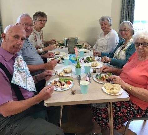 The Oddfellows' reunion lunch . Clockwise from left- John Wickenden, Ron Wood, Daphne Andrews, Ann Croucher, Rita O’Brien and Barbara Wickenden. Picture: Dover Oddfellows