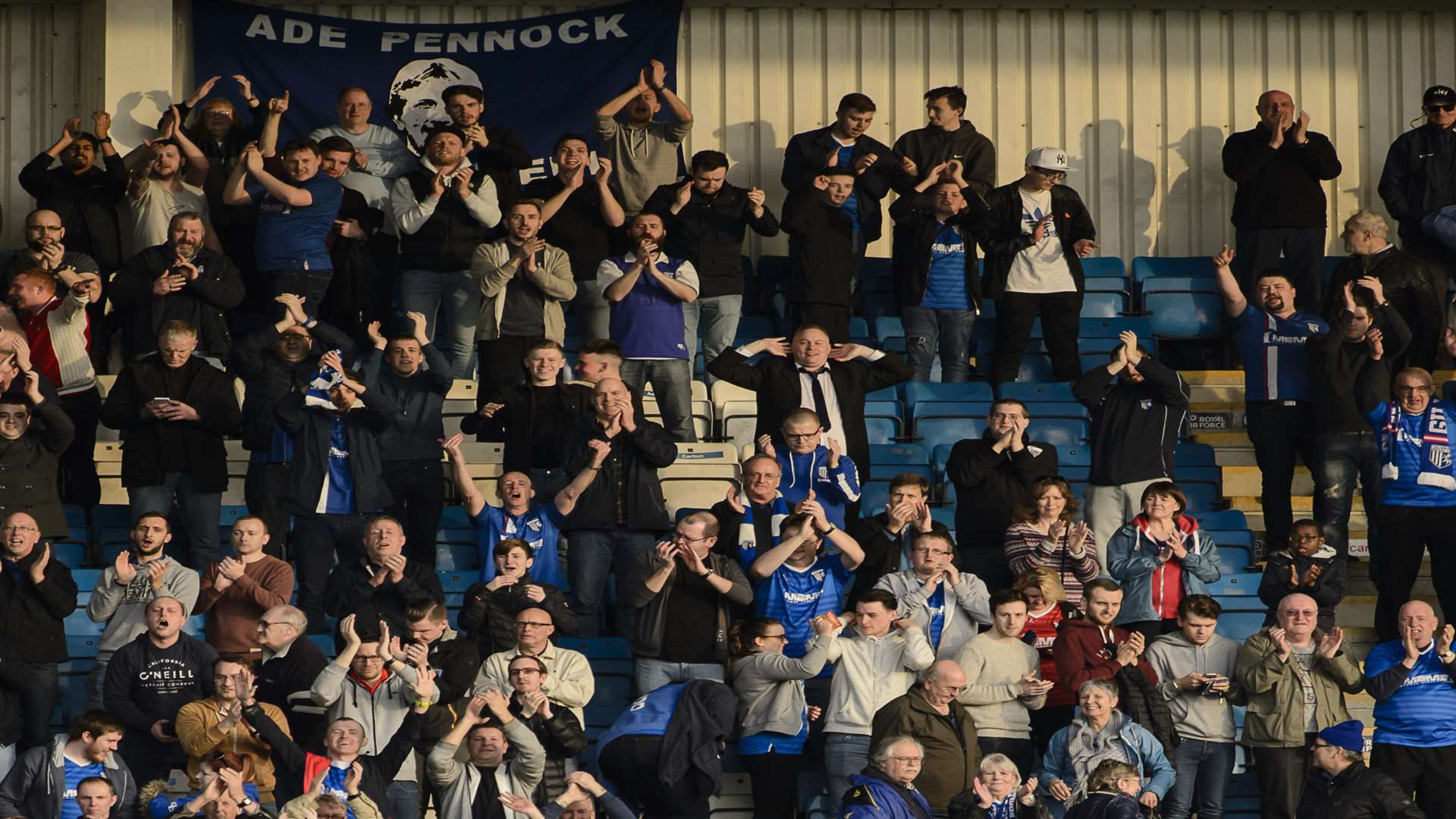 Fans in the Rainham End this season celebrate the win over Scunthorpe Picture: Andy Payton