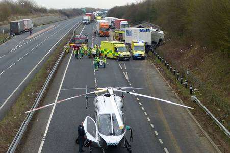 An air ambulance landed after the London-bound carriageway of the A20.