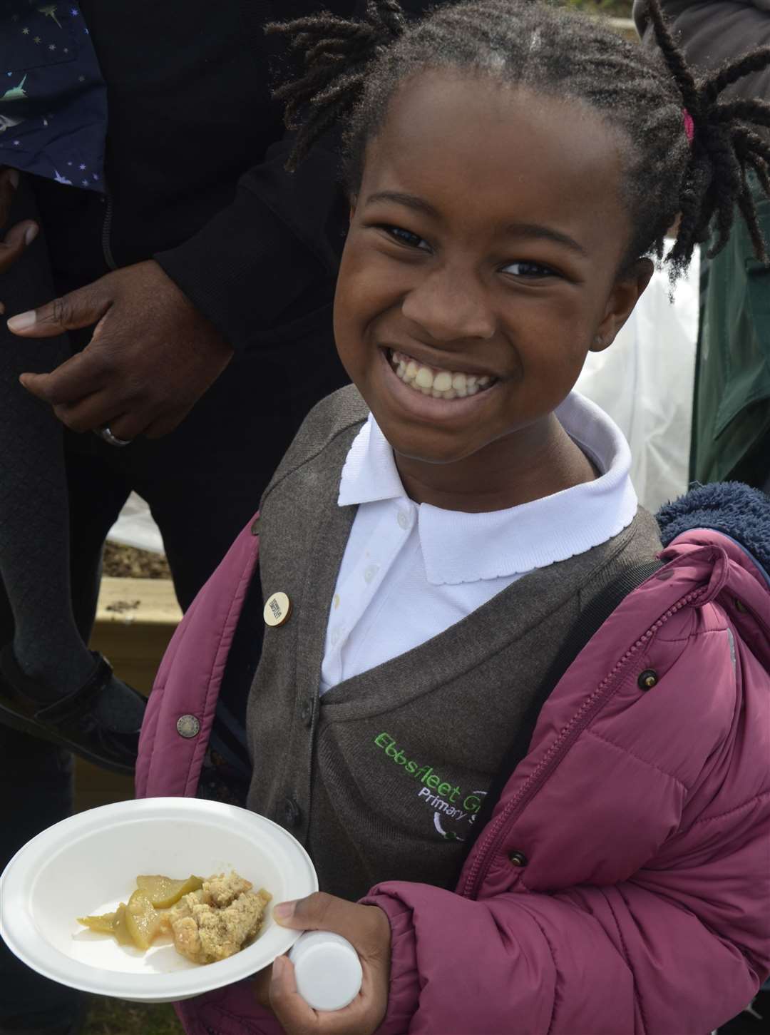 Fiyin about to tuck into some apple crumble. Photo credit: Poppy Webster