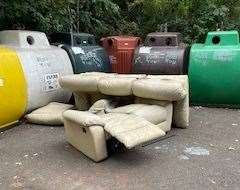 A sofa dumped at Longmead Park recycling centre