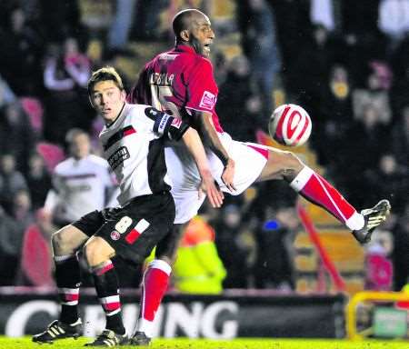 Charlton's Matt Holland comes up against Bristol City's Dele Adebola Picture: Bristol Evening Post