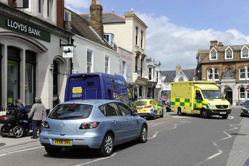 An ambulance leaves the scene of the Whitstable cash box raid. Picture: Tony Flashman