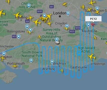 The plane was spotted zig-zagging above Kent. Picture: Flightradar24