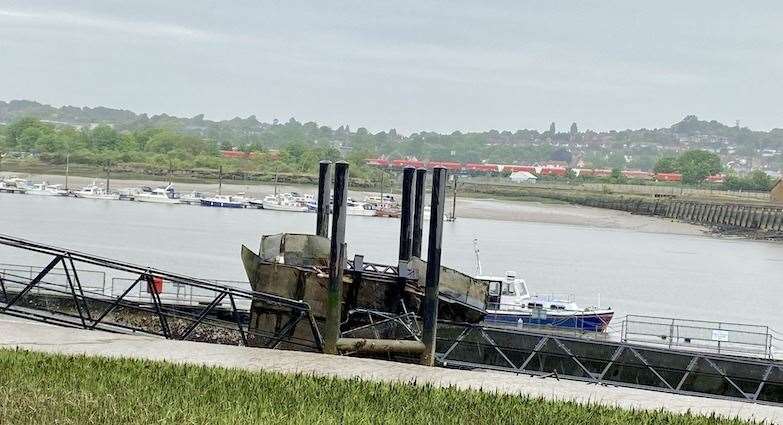 Part of Rochester Pier collapsed into the River Medway. Photo: Friends of Rochester Churchfields and Esplanade
