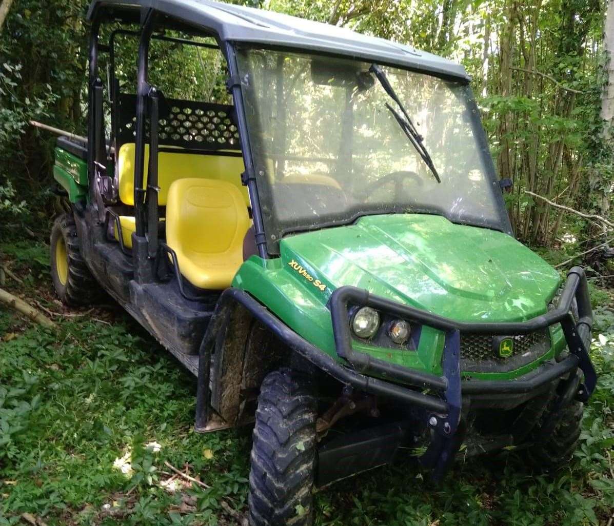 The John Deere Gator was found in a wooded area off the A2 in Dover. Picture: Kent Police